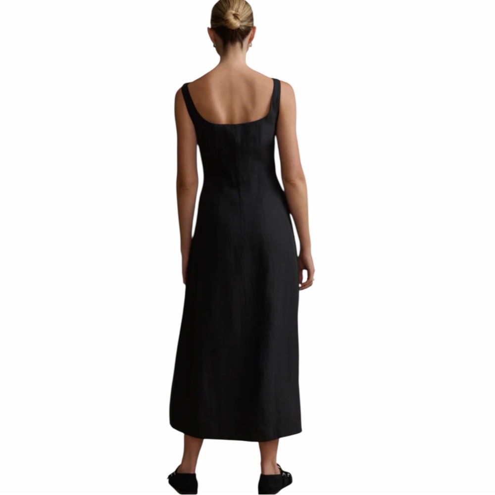 NWT Jenni Kayne Kinney Dress in Black Size Large 100% Linen Midi Length - Picture 6 of 12